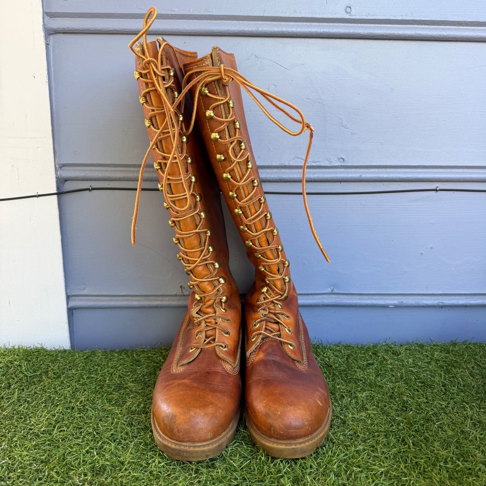 Vintage Timberland Tall Lace Up Leather Knee High Boots Campus Womens 7.5 M USA